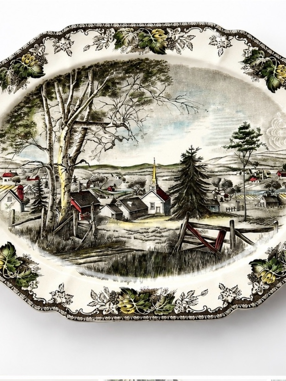 Vintage Johnson Bros Friendly Village England Oval Serving Platter 20” Farmhouse